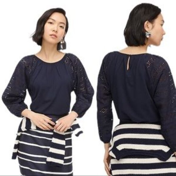J Crew Top S Eyelet Sleeves - Picture 1 of 9